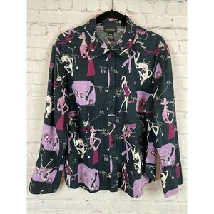 LANE BRYANT black multicolor cats girls cotton stretch shirt top blouse 18/20